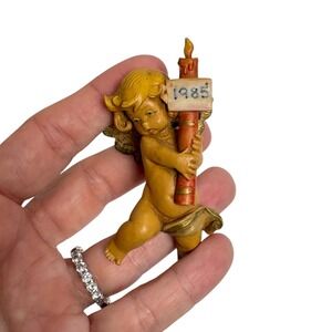 Vintage Depose Italy 1985 Cherub Angel Ornament Gold Wings Figurine